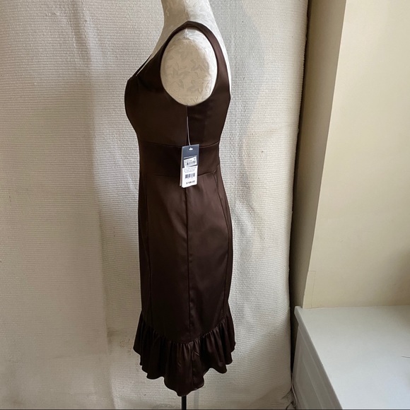 Brown Sleeveless Stretch Satin Wiggle Party Dress - Picture 6 of 8
